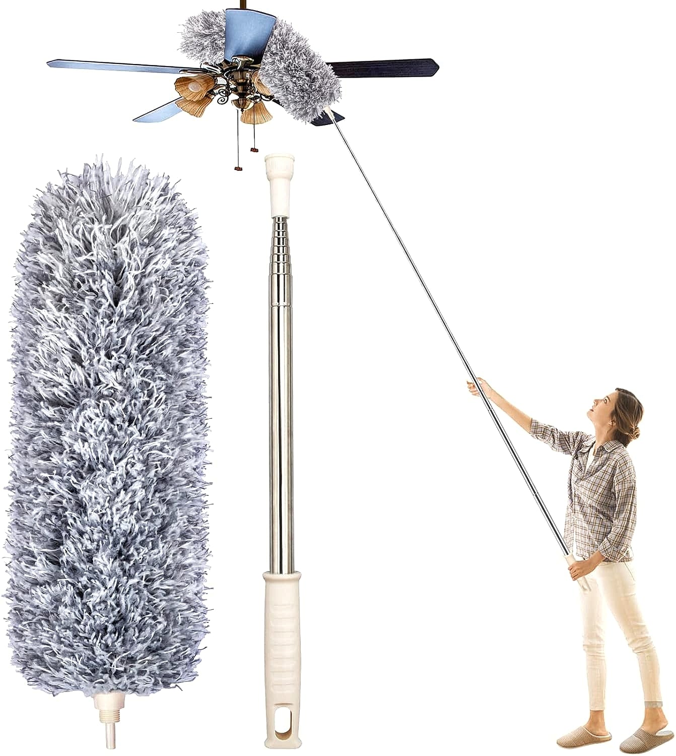 Adjustable Stretch Extend Microfiber Feather Duster Dusting Brush Stainless Steel Integrated Extension Rod Household Clean Tools