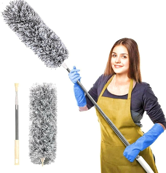 Adjustable Stretch Extend Microfiber Feather Duster Dusting Brush Stainless Steel Integrated Extension Rod Household Clean Tools