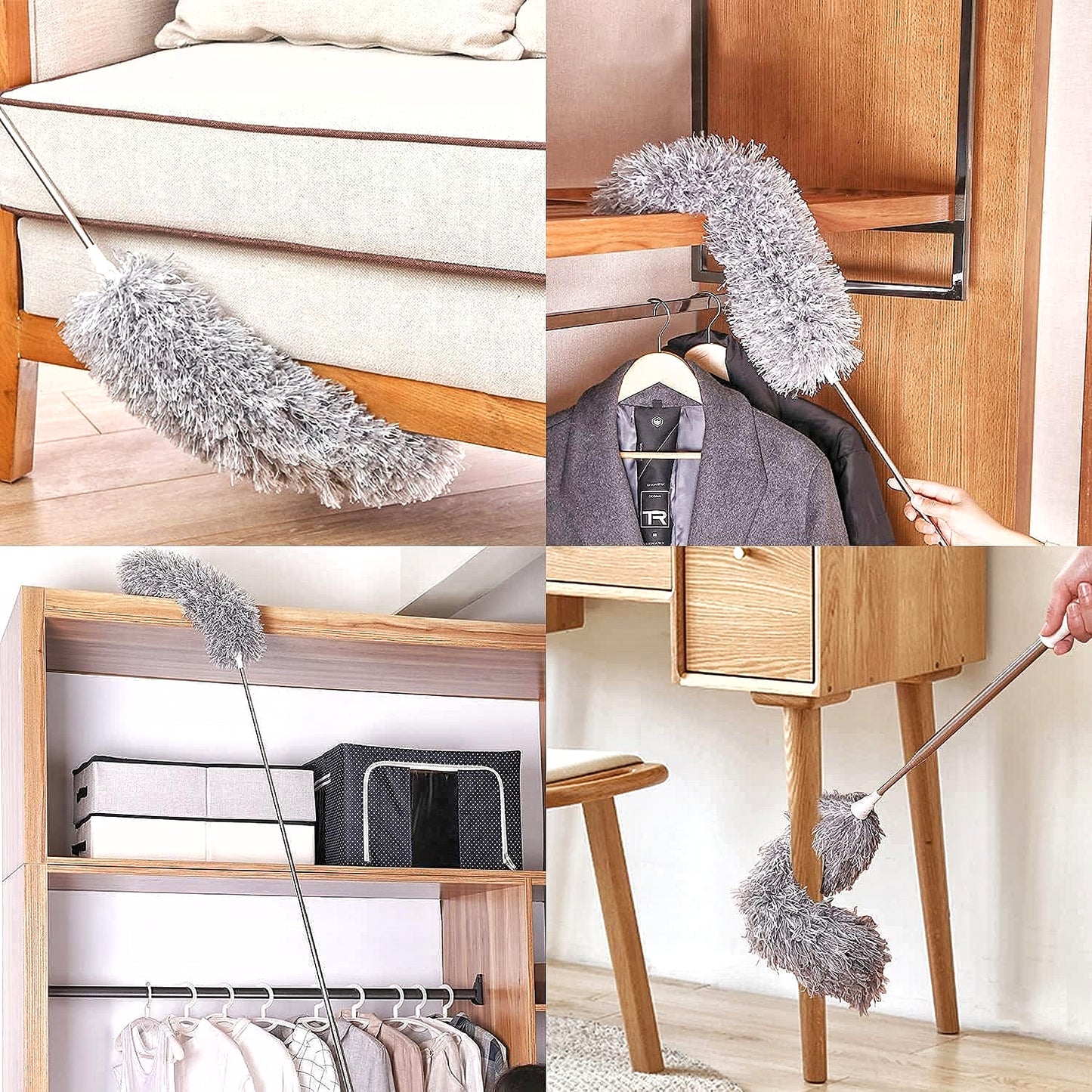 Adjustable Stretch Extend Microfiber Feather Duster Dusting Brush Stainless Steel Integrated Extension Rod Household Clean Tools