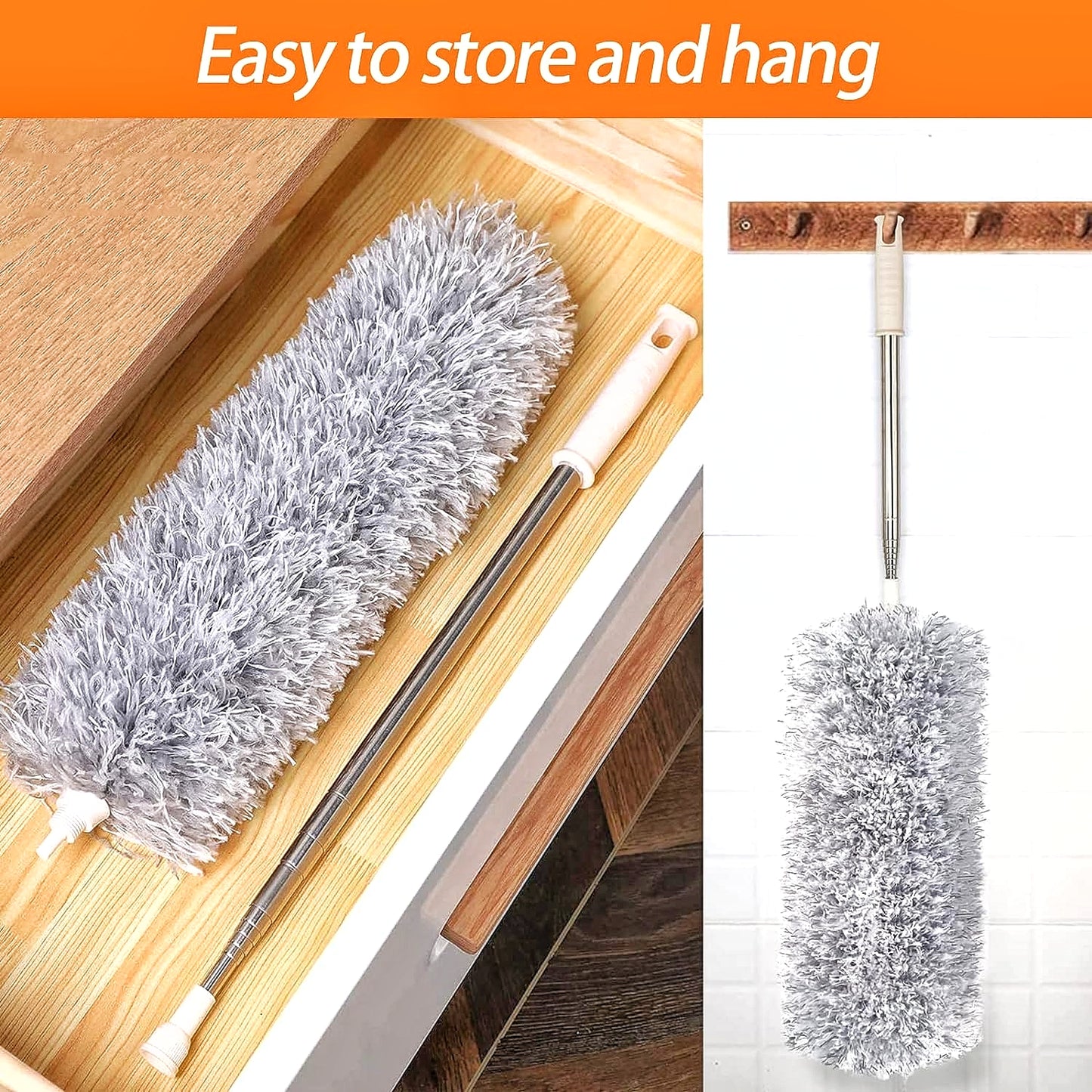 Adjustable Stretch Extend Microfiber Feather Duster Dusting Brush Stainless Steel Integrated Extension Rod Household Clean Tools